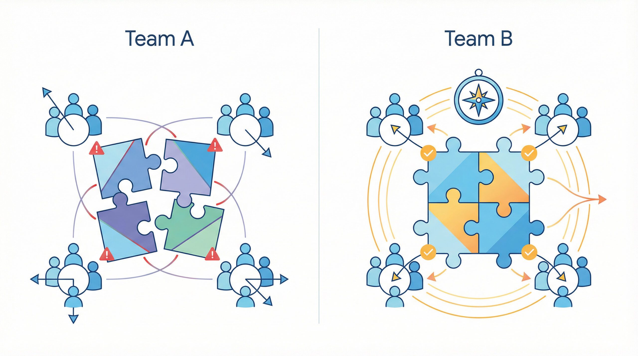 Teams zijn niet uitgelijnd op een productfilosofie vs een wel uitgelijnd team